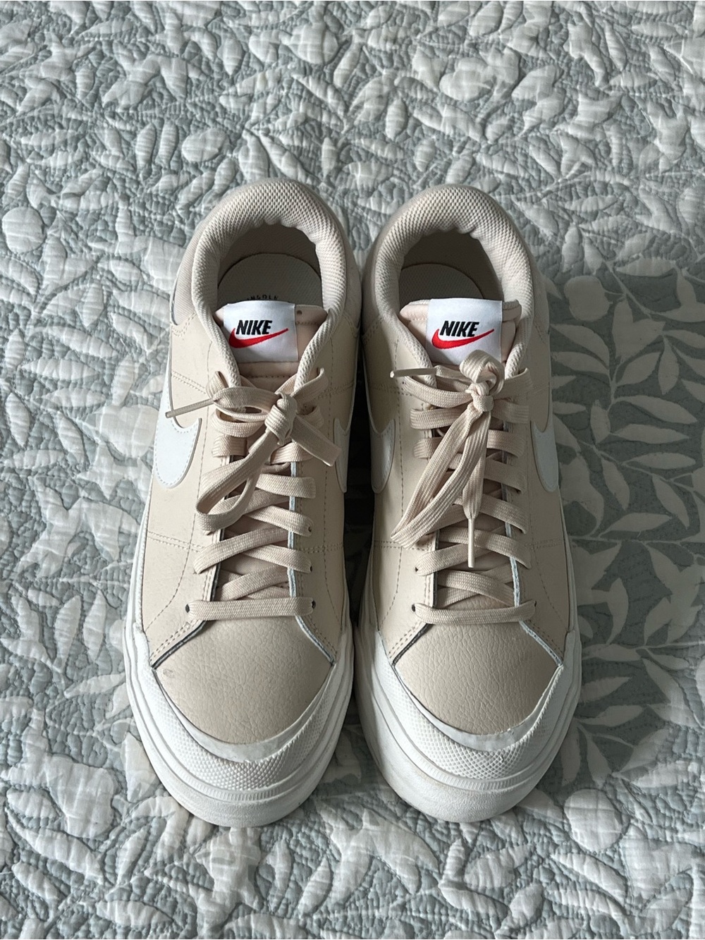 Nike Beige and White Low-Top Sneakers
